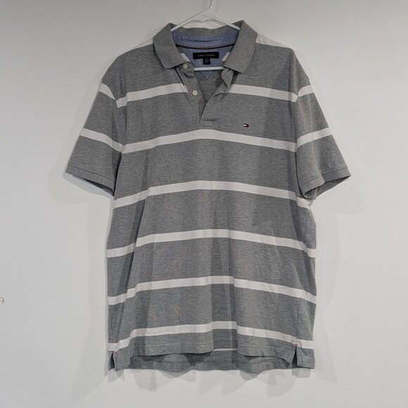 Tommy Hilfiger Striped Polo Tee Grey White Size XL - Picture 1 of 3